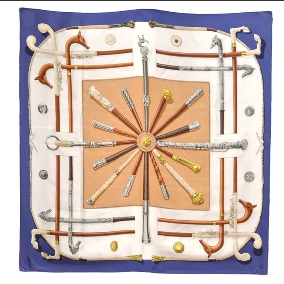 Hermes Accessories - Authentic HERMES Carre 90 Scarf "Cannes et Pommeaux" Silk Navy
